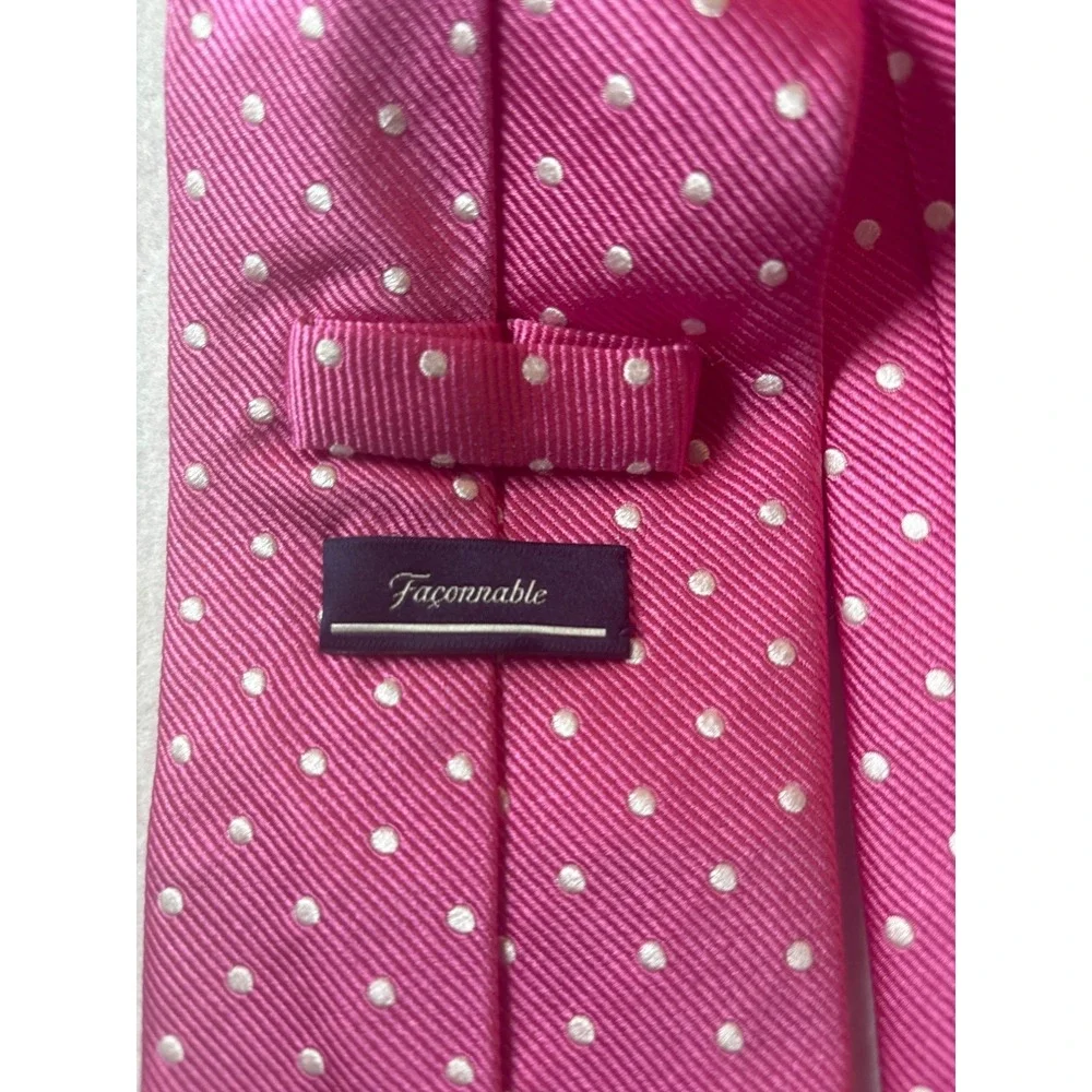 Faconnable Polka Dot Tie Mens OS Pink Silk Twill Formal Accessory